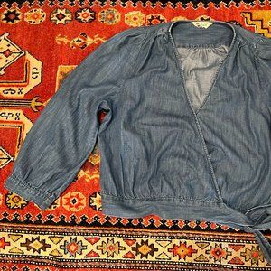 Madewell  Long sleeve Denim tie front  top  Size Large
